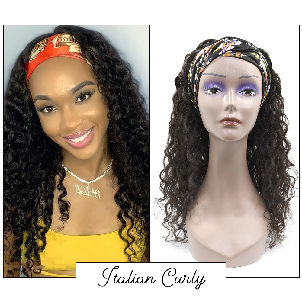 #1b Brazilian Raw Human Hair Head Band Wig Italian Curly