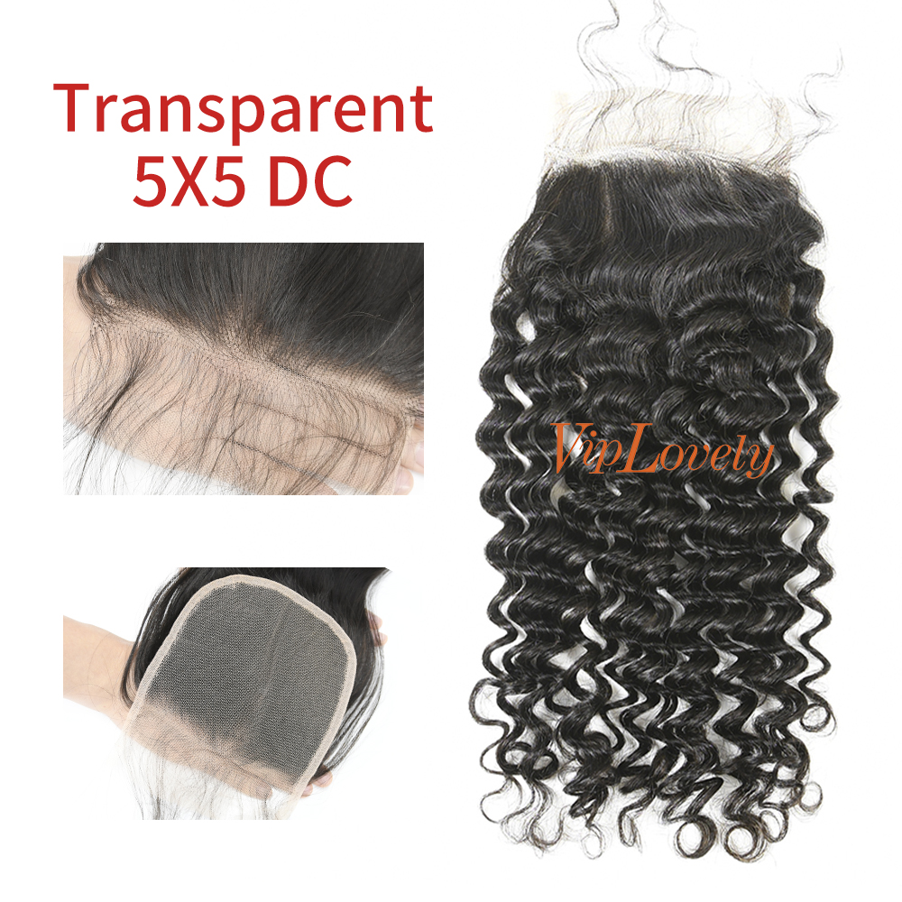 #1b Brazilian Virgin Human Hair 5×5 Lace Closure Deep Curly