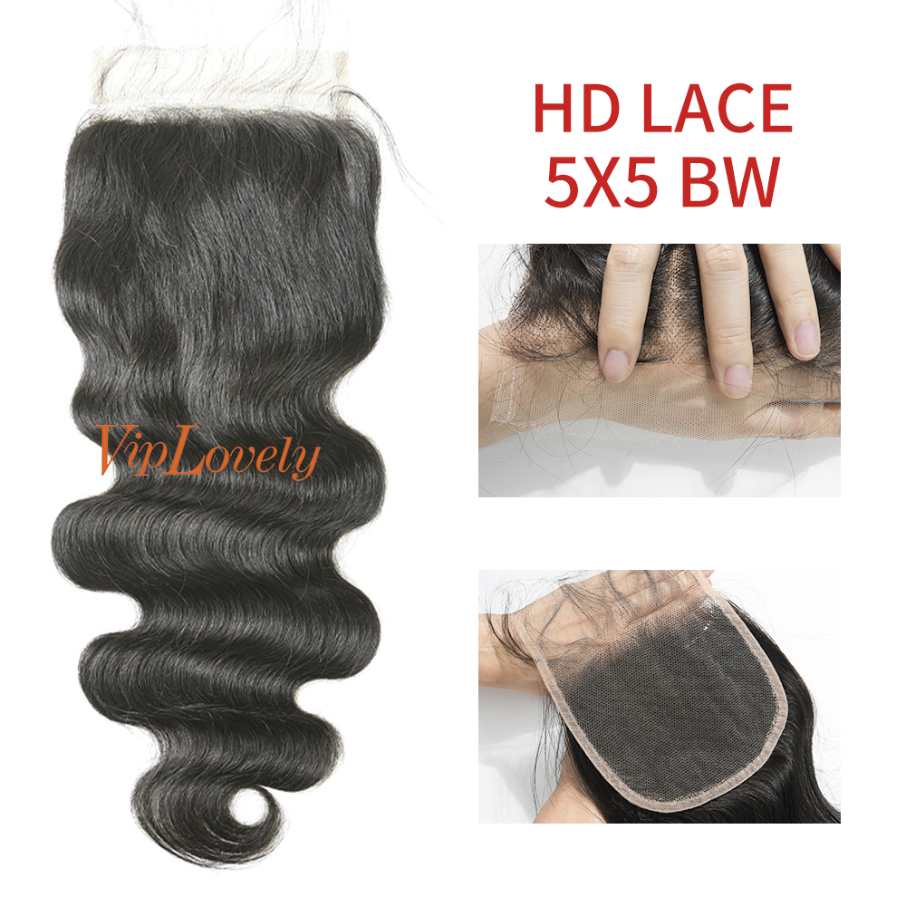 Swiss Lace Raw Human Hair Body Wave 5x5 Lace Closure