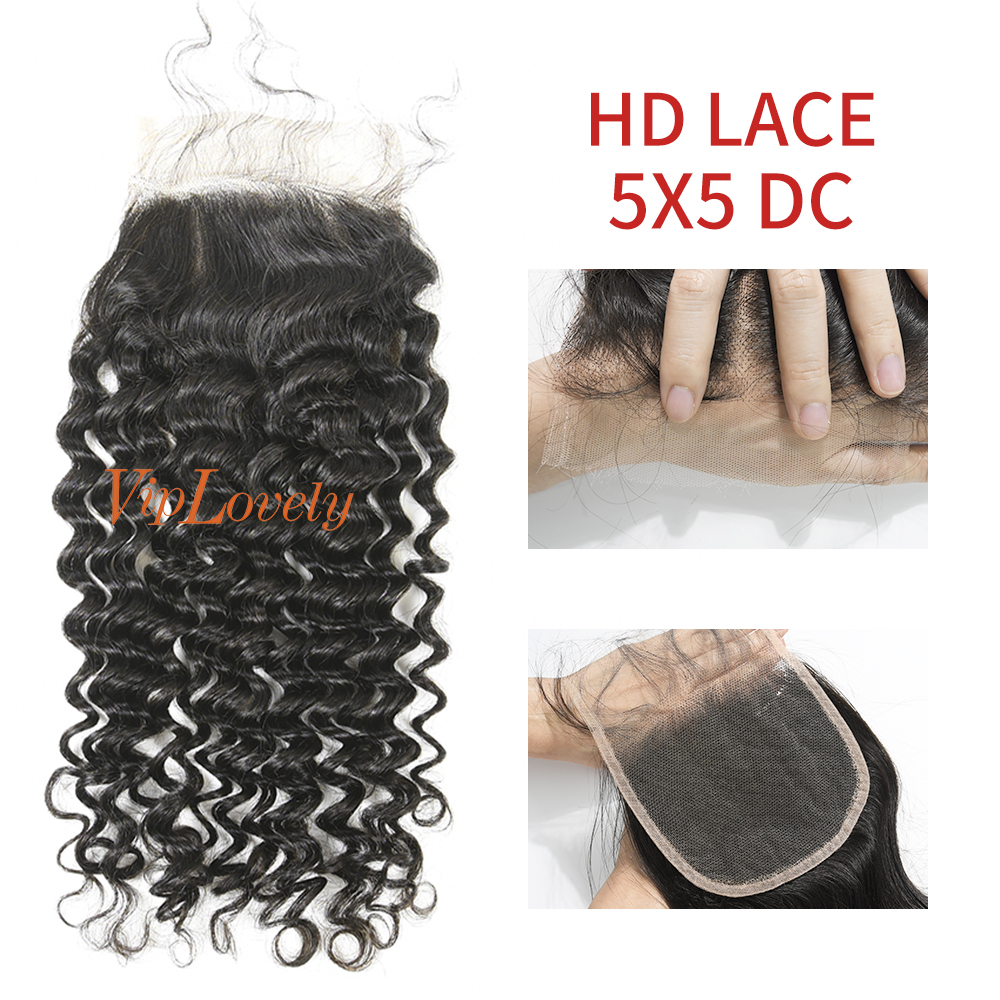 Swiss Lace Raw Human Hair Deep Curly 5x5 Lace Closure