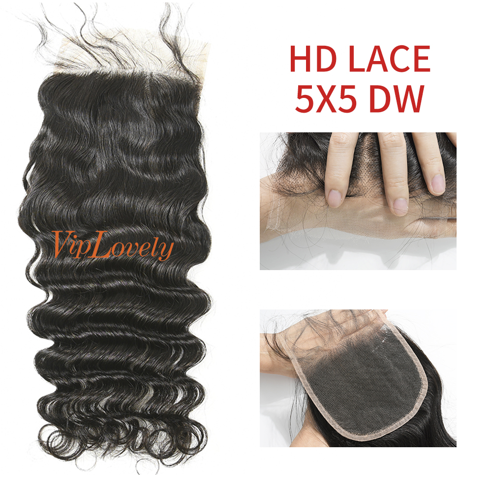 Swiss Lace Raw Human Hair Deep Wave 5x5 Lace Closure