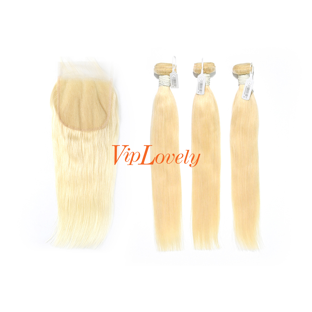 Blonde #613 European Virgin Human Hair 5×5 Lace Closure With Hair Weft Straight