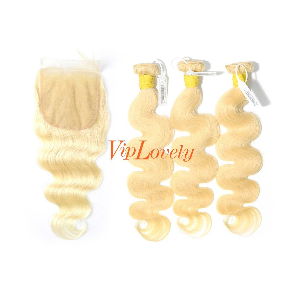 Blonde #613 European Raw Human Hair 5×5 Lace Closure With Hair Weft Body Wave