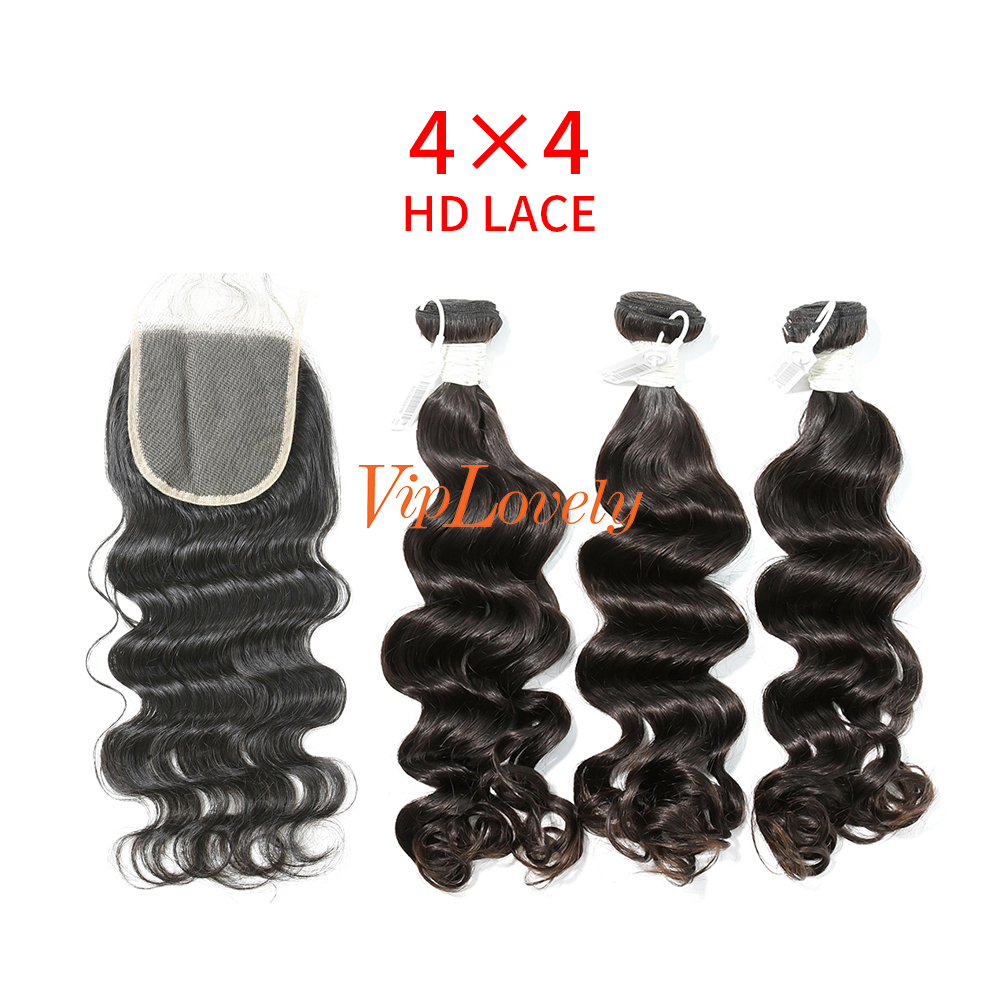 HD Lace Virgin Human Hair Bundle with 4×4 Closure Ocean Wave