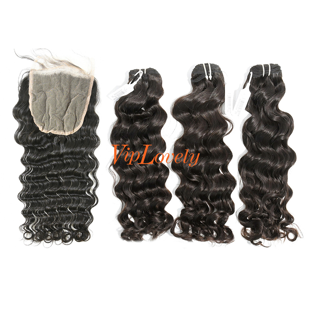 #1b Brazilian Virgin Human Hair Bundle with 5×5 Lace closure Indian wave