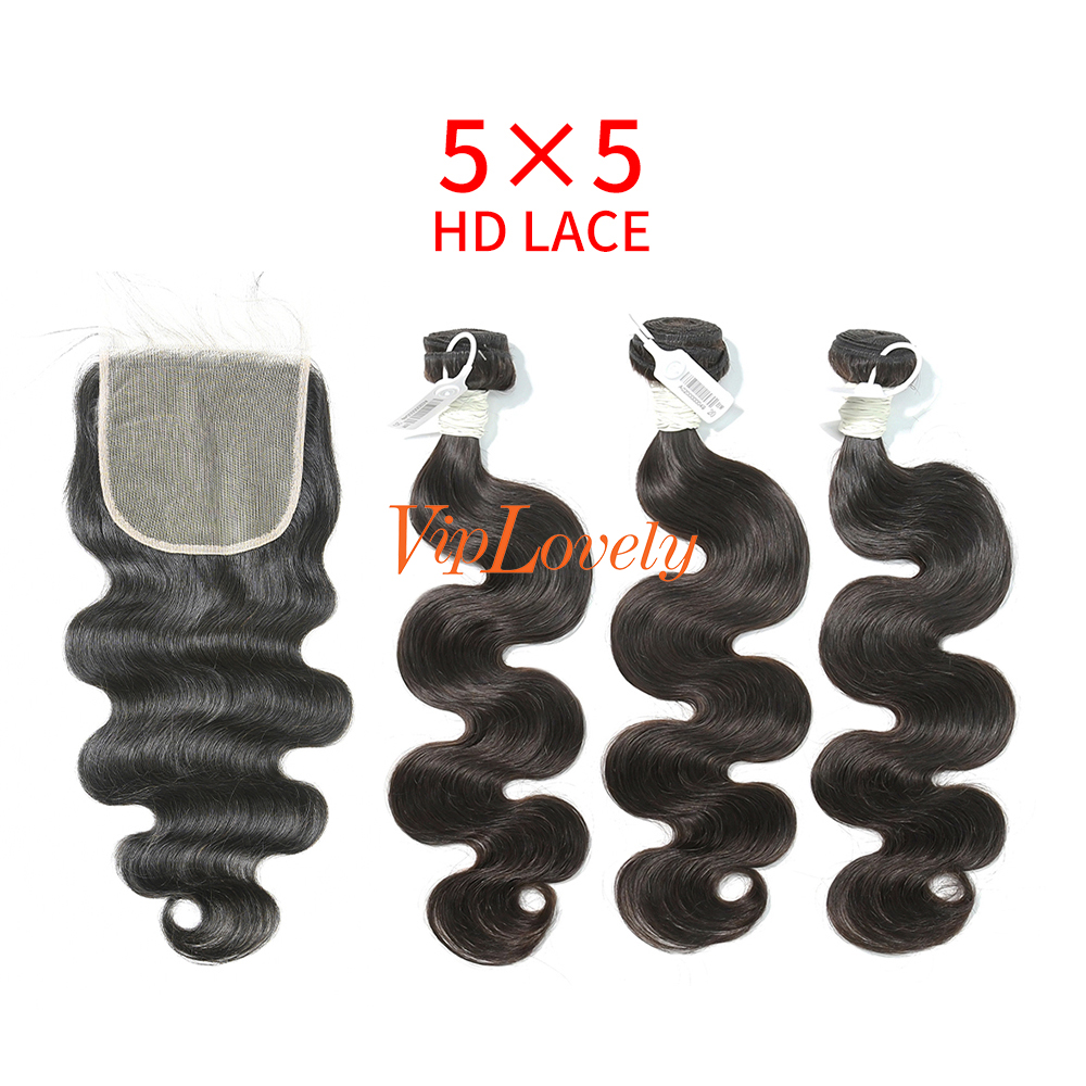 HD Lace Virgin Human Hair Bundle with 5×5 Closure Body Wave