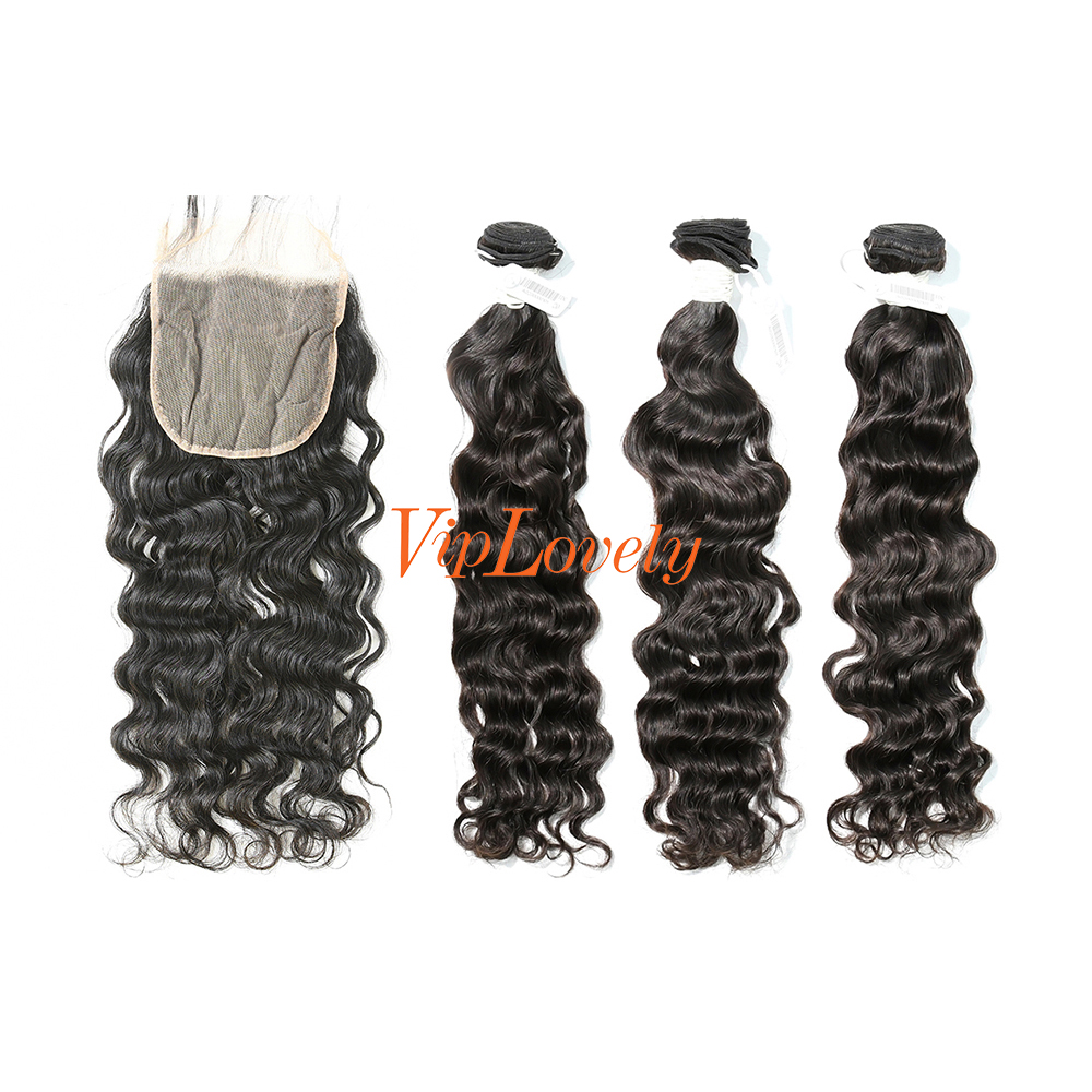 #1b Brazilian Virgin Human Hair Bundle with 5×5 Lace closure Indian Curly