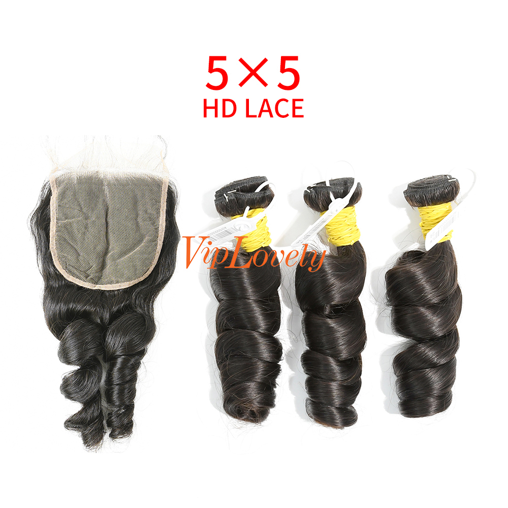 HD Lace Raw Human Hair Bundle with 5×5 Closure Loose Wave