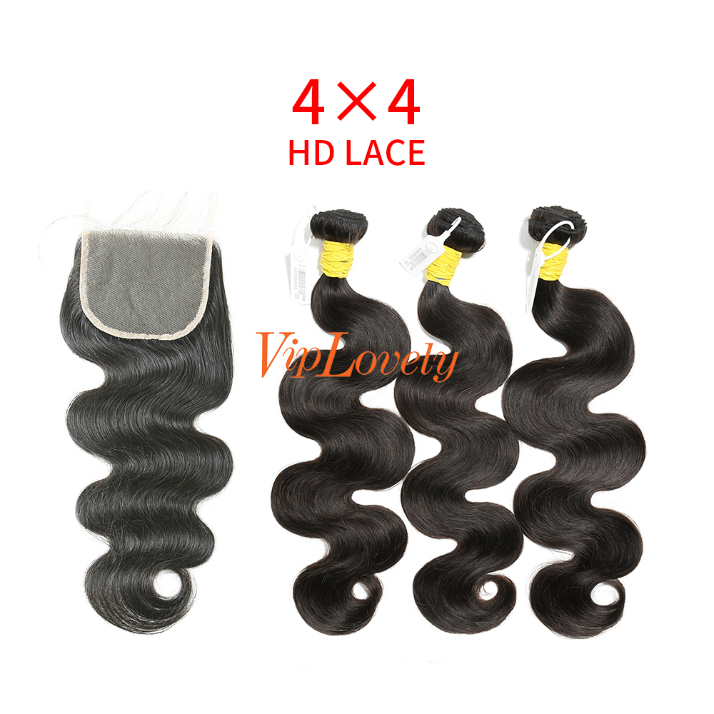 HD Lace Raw Human Hair Bundle with 4×4 Closure Body Wave