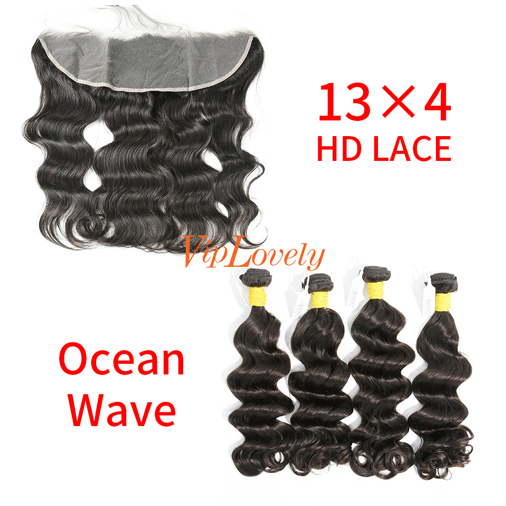 HD Lace Raw Human Hair Bundle with 13×4 Frontal Ocean Wave