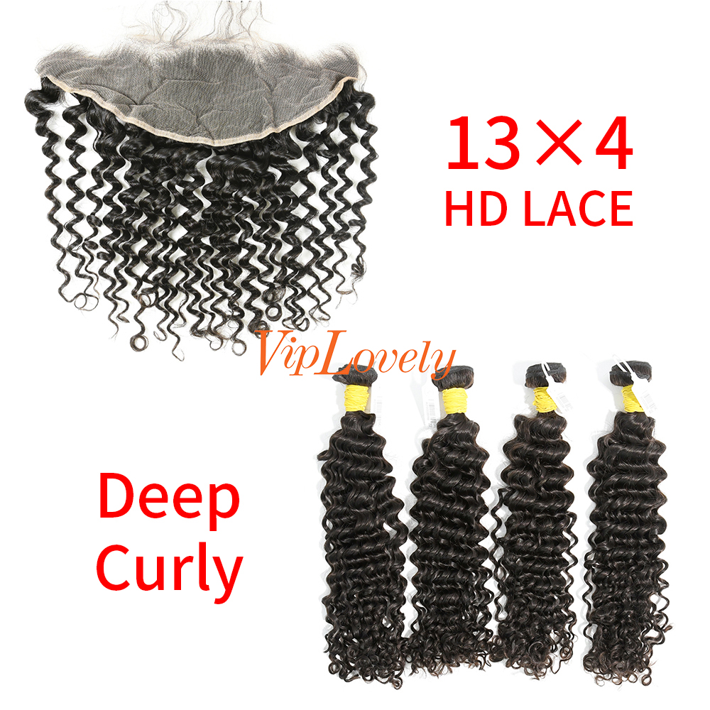 HD Lace Raw Human Hair Bundle with 13×4 Frontal Deep Curly