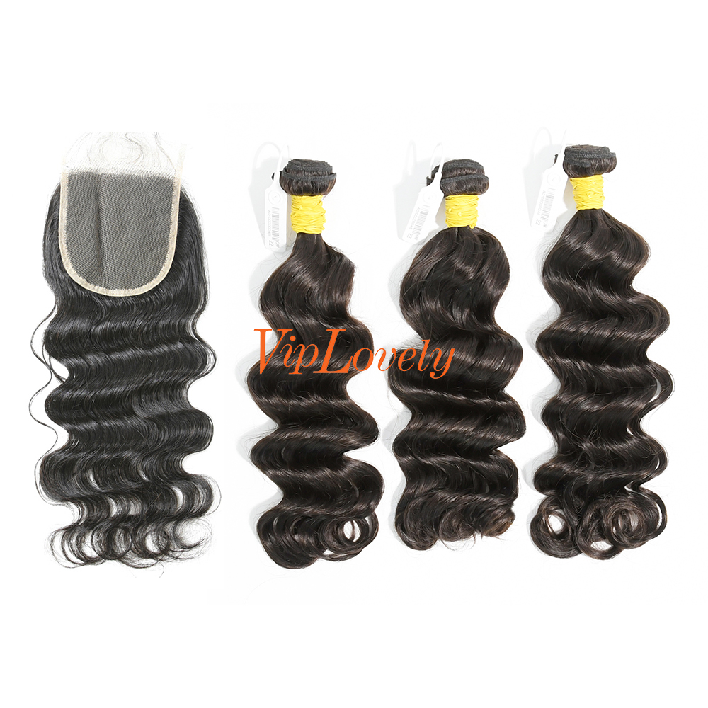 #1b Brazilian Raw Human Hair Weft with 4x4 Closure Ocean Wave