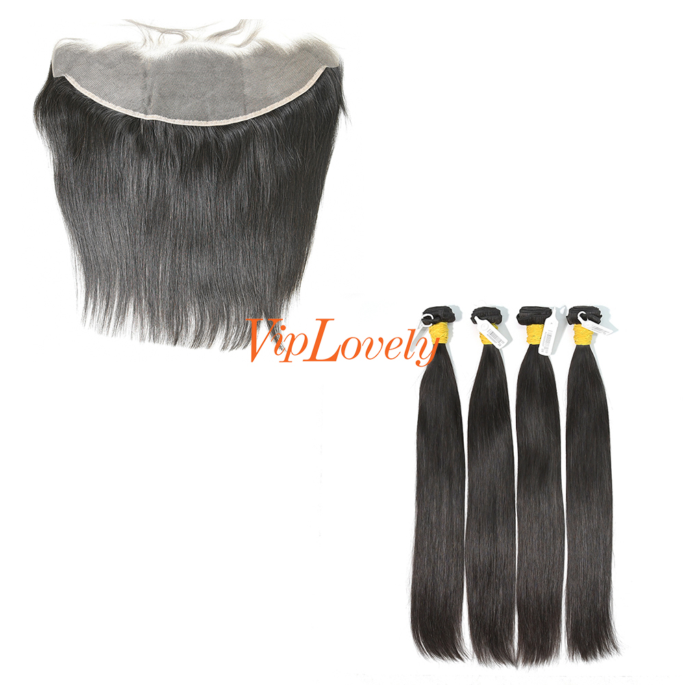 #1b Brazilian Raw Human Hair Weft with 13×4 Frontal Straight