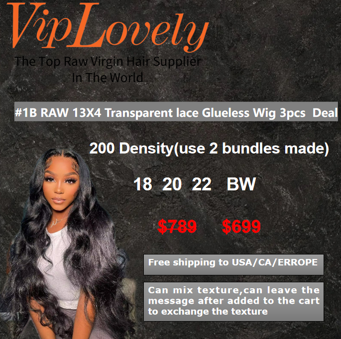 Viplovely free shipping 3PCS Raw 13X4 Transparent Glueless Wig Deal 18''-22''