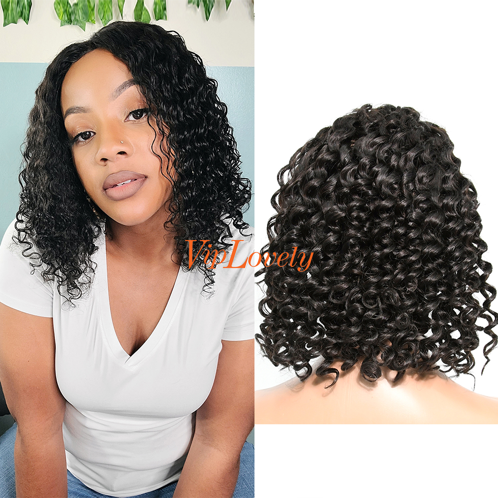 Deep Curly Natural Color Transparent Lace 13X4 Bob Wig