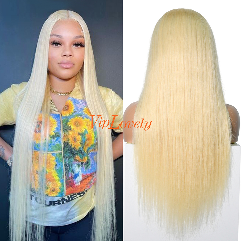 #613 Blonde European Raw Human Hair Transparent Full Lace Wig Straight