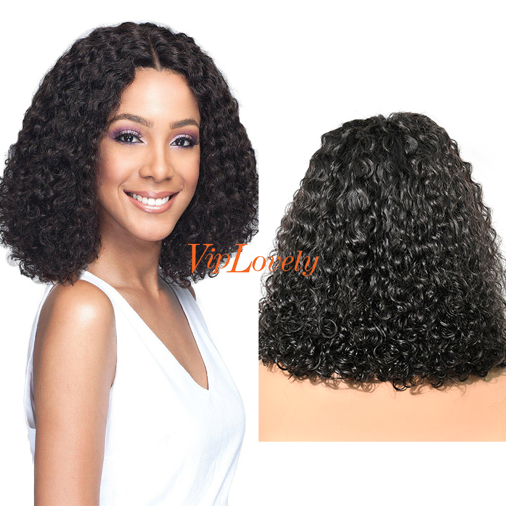 Indian Curly 1b Color Transparent Lace 13X4 Bob Wig