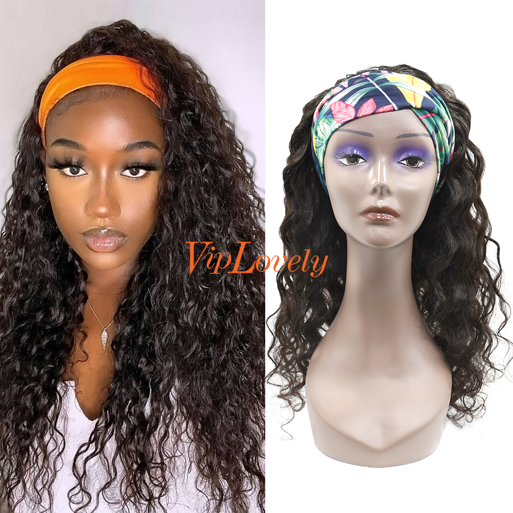 #1b Brazilian Virgin Human Hair Head Band Wig Deep Wave