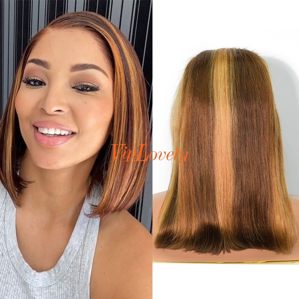 Straight highlight1 Color Transparent Lace 13X4 Bob Wig