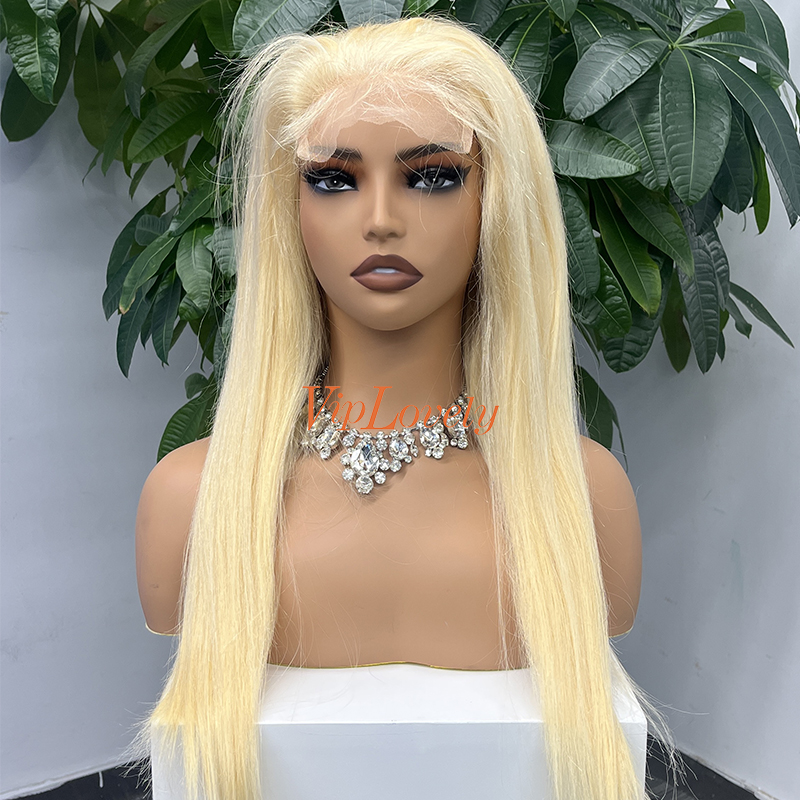 #613 Blonde European Virgin Human Hair HD 5×5 closure wig Straight