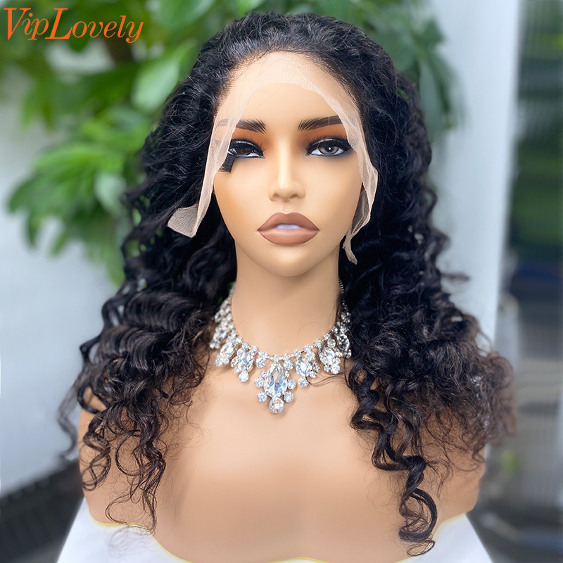 Natural #1b Brazilian Virgin Human Hair Transparent 13x6 Wig Deep Wave