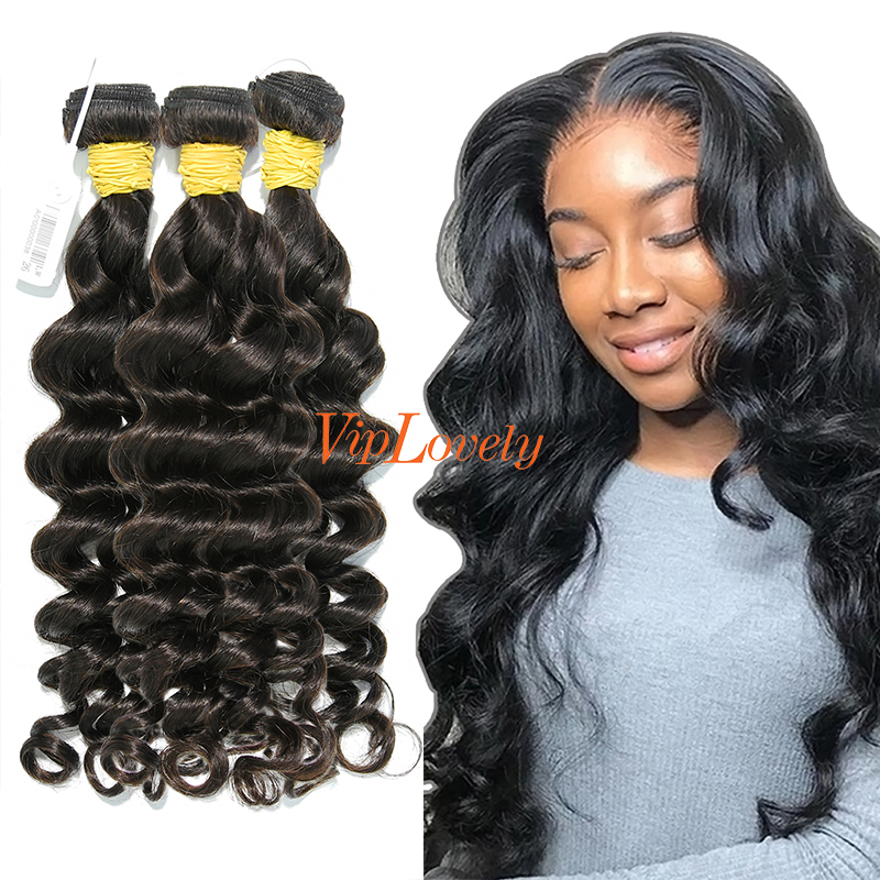 #1b Brazilian Raw Human Hair Weft loose wave